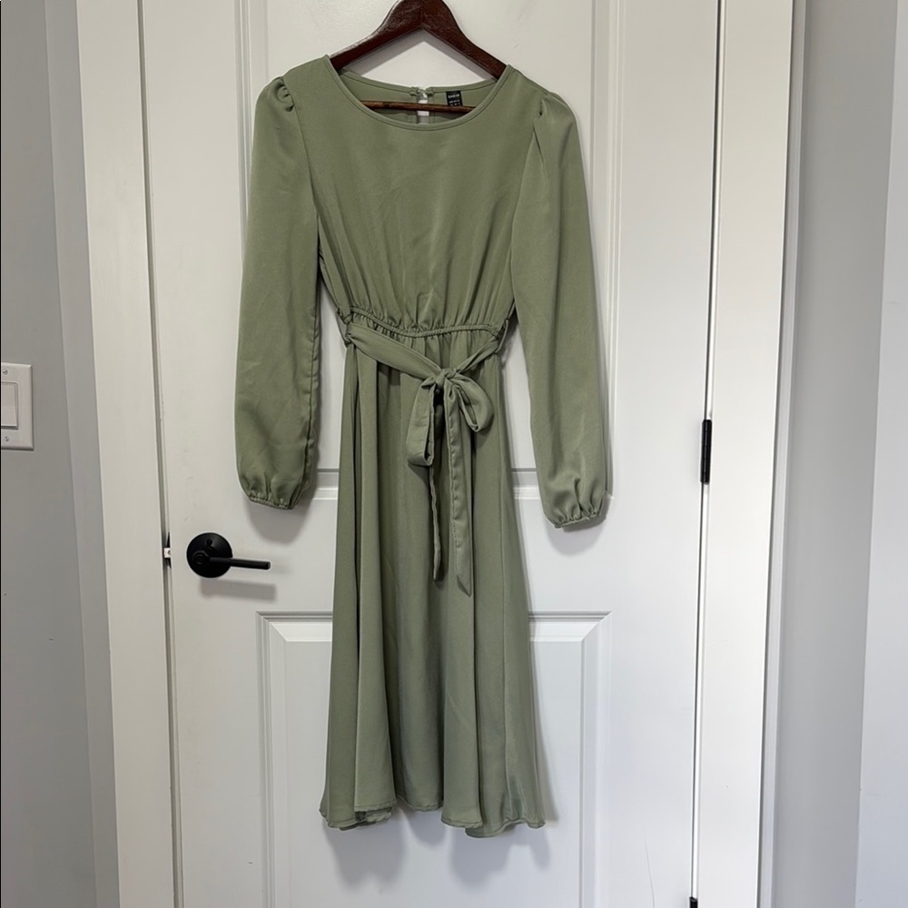 Shein Women’s Midi Sage Long Sleeve Round Neck Dress size XS 2